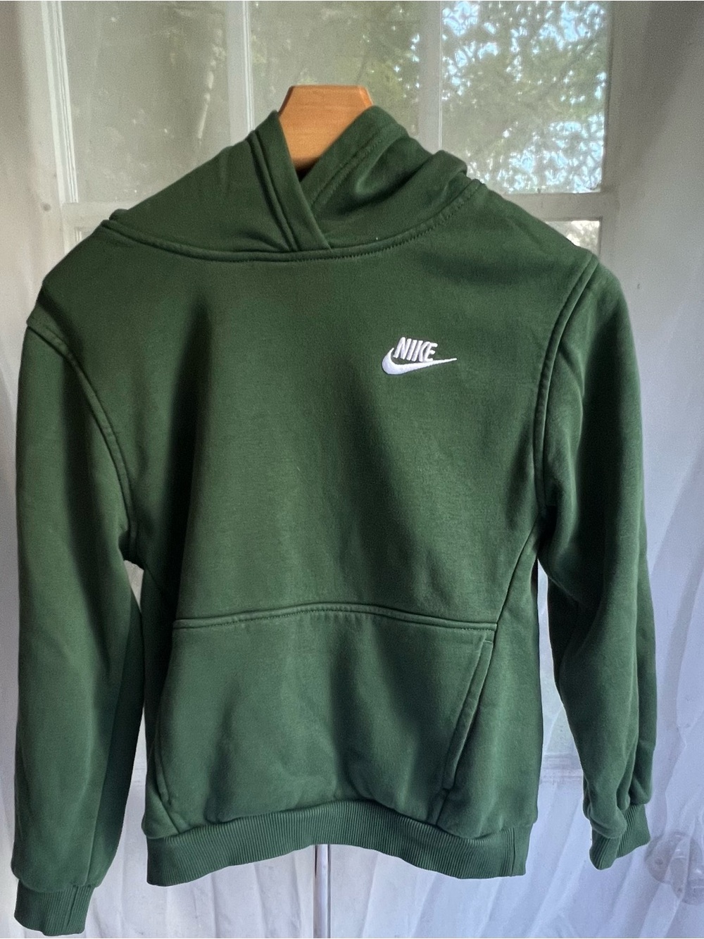 Nike Boys Forest Green Pullover Hoodie with White Logo
